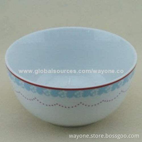 Plain White Decal Printed Bowl for Home, Hotel, Restaurant, Promotion, Food-safe, Light Blue Design